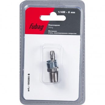 Переходник FUBAG 1/4"M на елочку 6мм с обжимным кольцом 6x11мм, блистер 1 шт